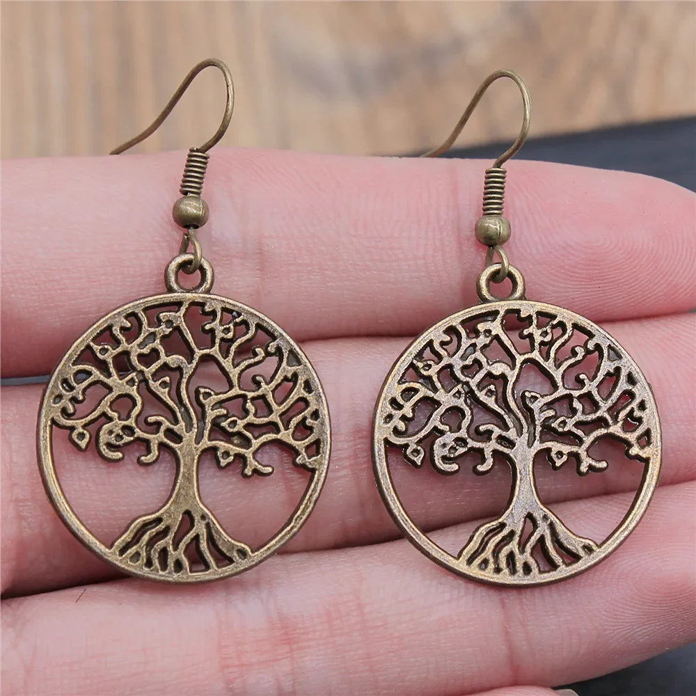 Antique Bronze Tree of Life Dangle Earrings