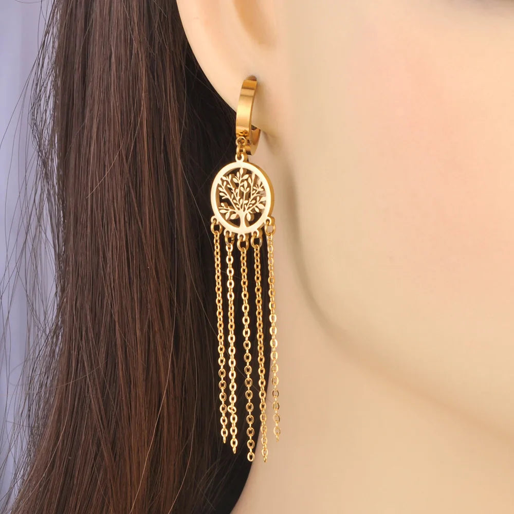 Pendientes Colgantes con Árbol de la Vida en oro