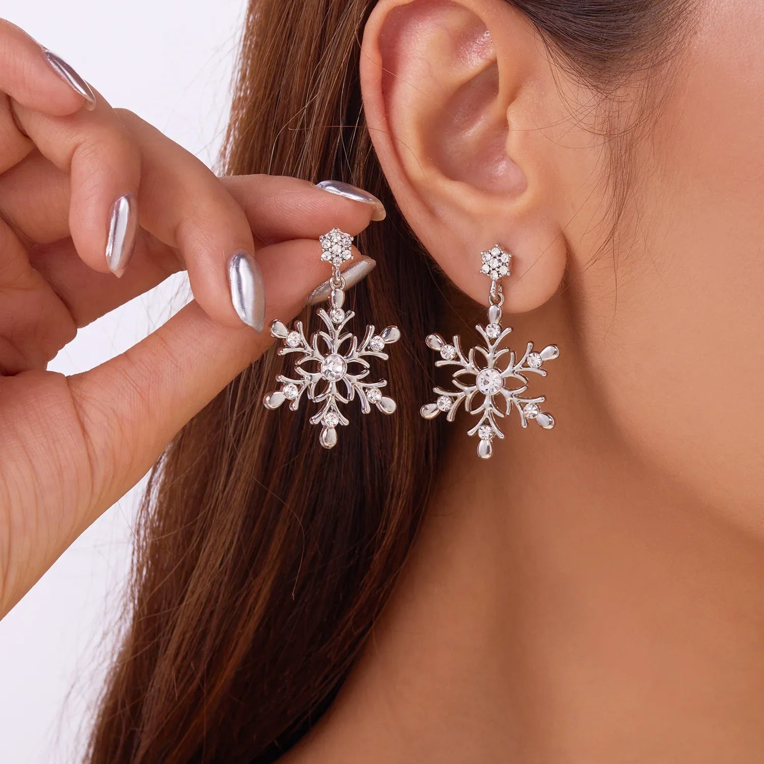 Pendientes colgantes con copo de nieve plateado 1