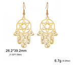 Boucles d'oreilles pendantes avec le symbole juif de protection main de Fatma et étoile de David 