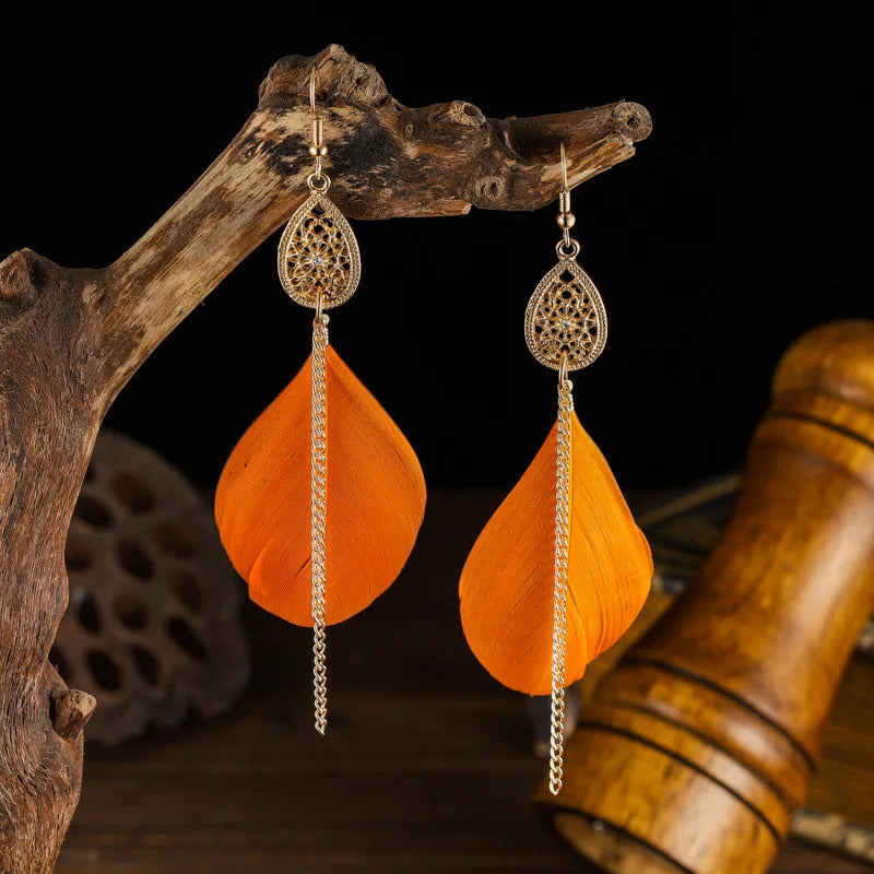 Bohemian Feather Drop Earrings