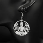 Boucles d'Oreilles Pendantes Bouddha et Fleur de Lotus argent
