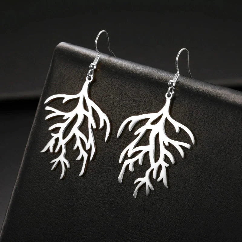 Pendientes Colgantes en Ramas de Coral plata