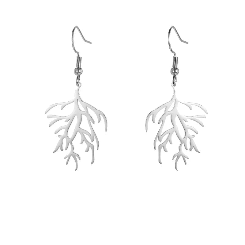 Pendientes Colgantes en Ramas de Coral plata