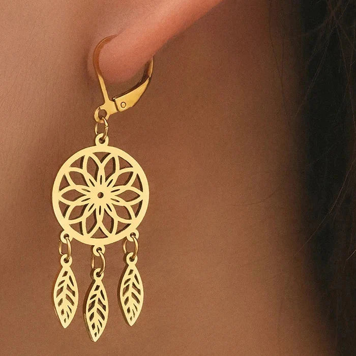 Boucles d'Oreilles Pendantes Capteur de Rêves or