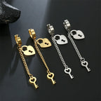 Key and padlock drop earrings
