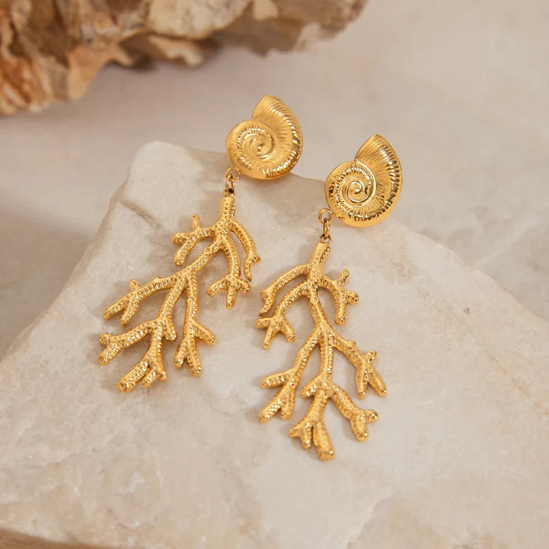 Conch and Coral Drop Earrings