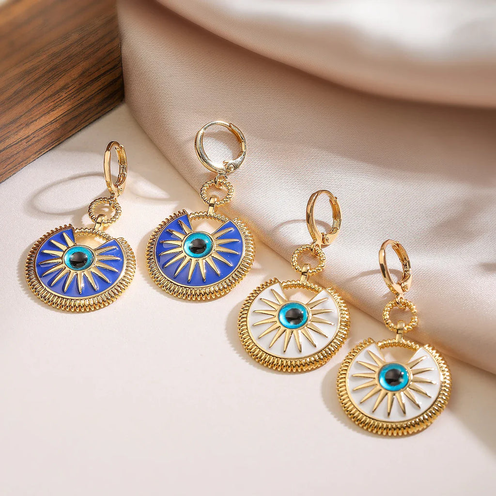 Boucles d'Oreilles Pendantes Contre le Mauvais Oeil pour Femme blanc