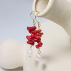 Pendientes Colgantes de Coral con Perlas
