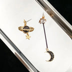 Boucles d'Oreilles Pendantes Croissant de Lune et Astres