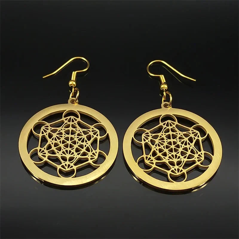 Metatron Cube Dangle Earrings Gold