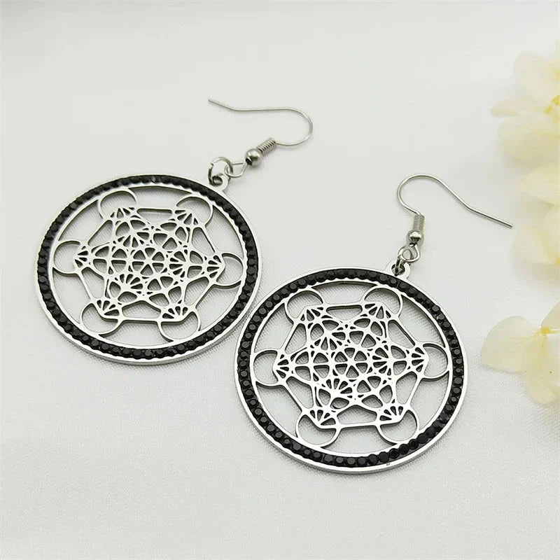 Metatron Cube Dangle Earrings Black