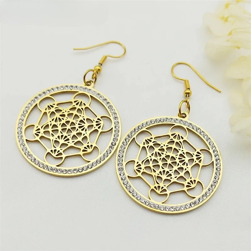 Metatron Cube Dangle Earrings Gold