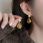 Boucles d'Oreilles Pendantes de Protection Femme Oeil de Tigre