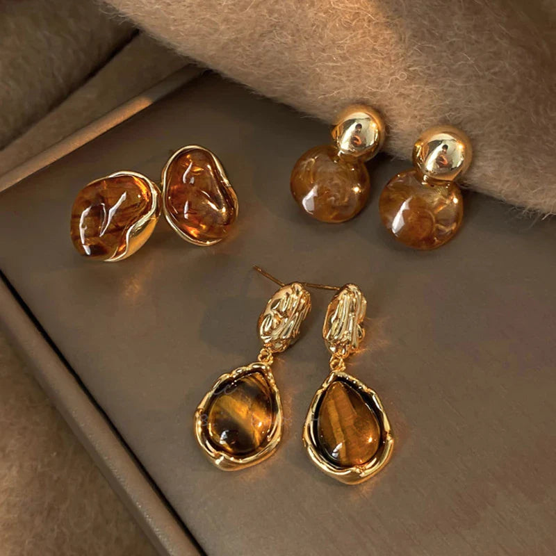 Boucles d'Oreilles Pendantes de Protection Femme Oeil de Tigre