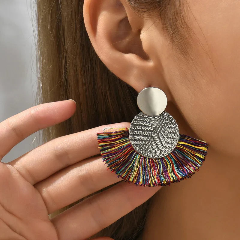 Boucles d'Oreilles Pendantes de Style Bohême en Eventail multicolore