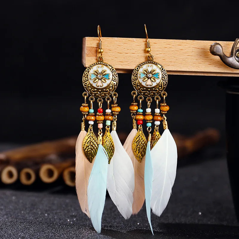 Ethnic Style Feather Dangle Earrings 2