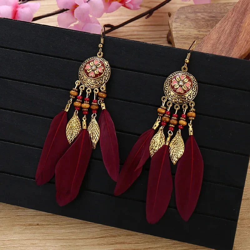 Ethnic Style Feather Dangle Earrings 4