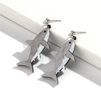 Boucles d'oreilles pendantes en forme de requin gris