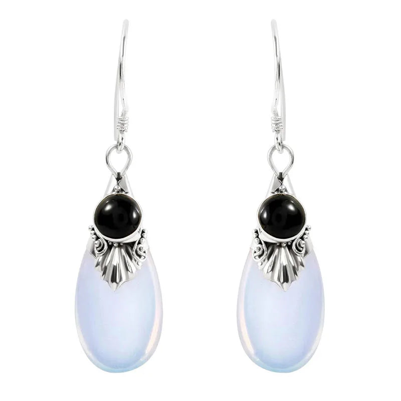 Boucles d'Oreilles Pendantes et Zircon Pierre de Lune 2