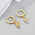 Boucles d'Oreilles Pendantes Etoile et Lune en Zircon or
