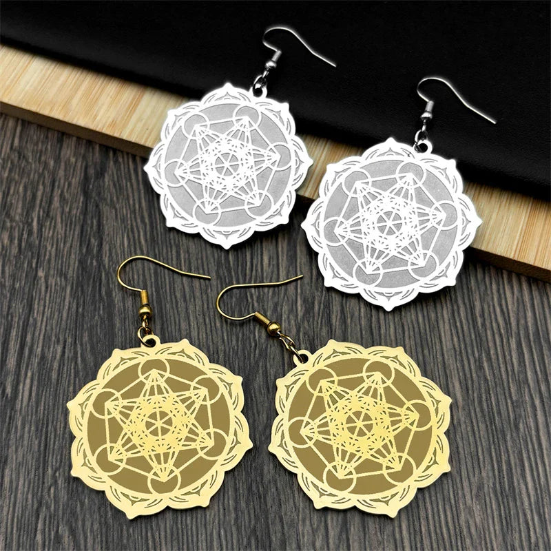 Women's Metatron's Cube Gold Dangle Earrings