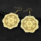 Women's Metatron's Cube Gold Dangle Earrings