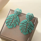 Boucles d'Oreilles Pendantes Feuille de Palmier vert