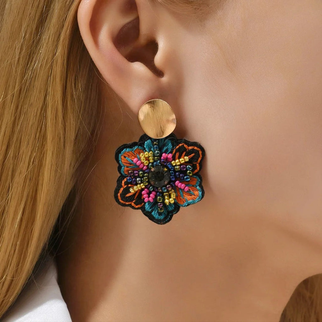 Colored Flower Dangle Earrings 
