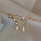 Pendientes Colgantes de Flor con Cristal Blanco