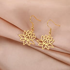 Lotus Flower Dangle Earrings for Women Gold