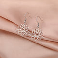 Lotus Flower Dangle Earrings for Women Silver