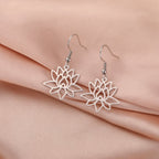 Lotus Flower Dangle Earrings for Women Silver