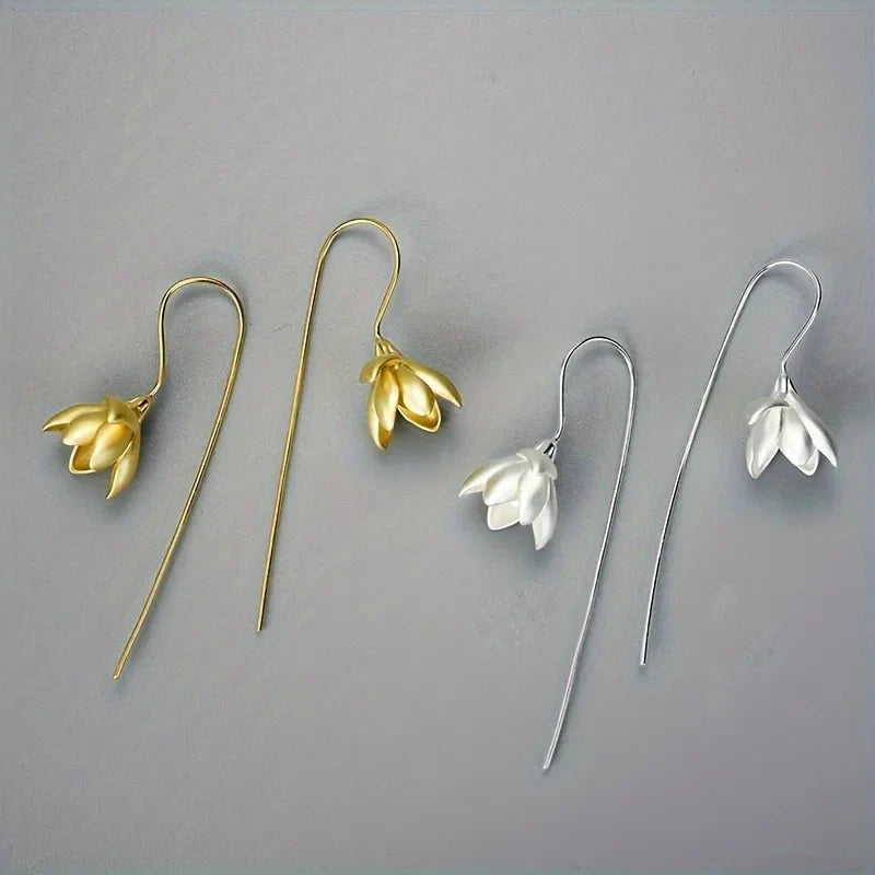 Pendientes Colgantes Flor de Magnolia de plata