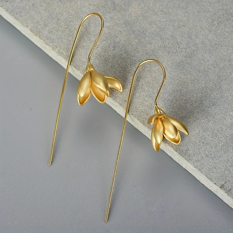 Pendientes Colgantes Flor de Magnolia de oro