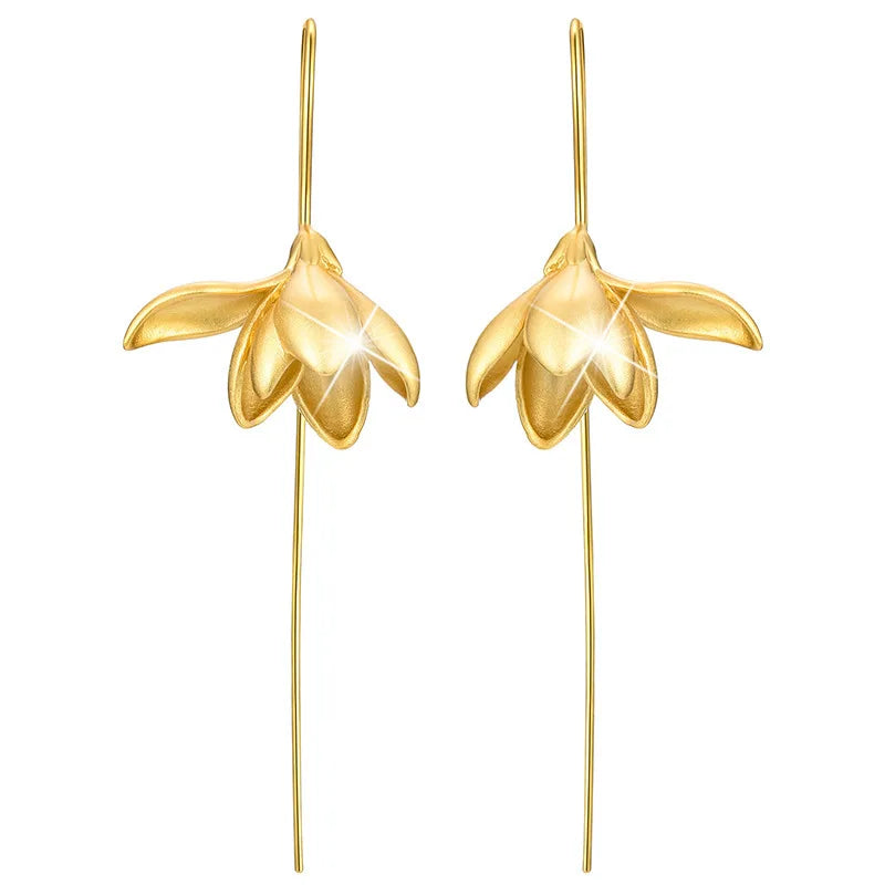 Pendientes Colgantes Flor de Magnolia de oro