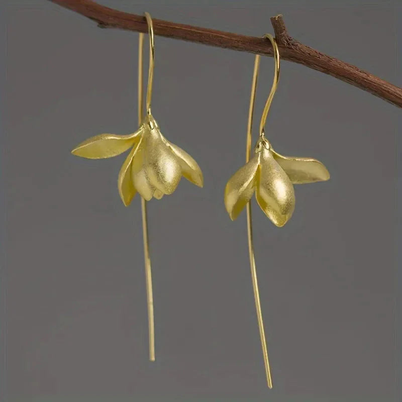 Pendientes Colgantes Flor de Magnolia de oro