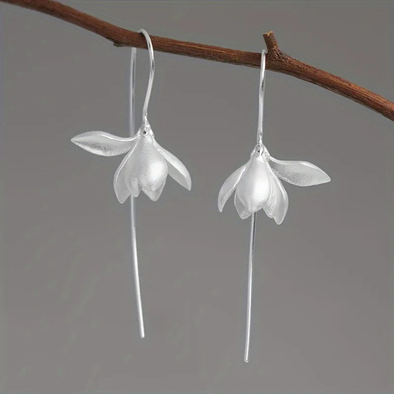 Pendientes Colgantes Flor de Magnolia de plata