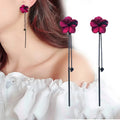 Pendientes Colgantes Flor Roja y Cadena Roja