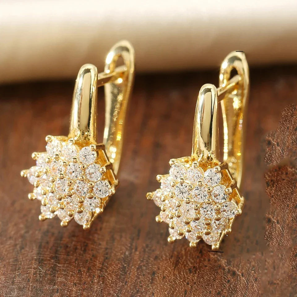 Dangling Flower Earrings Zircon Gold b