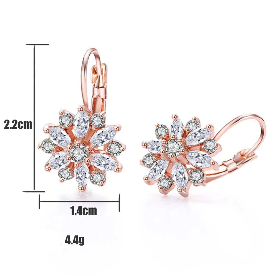 Dangling Flower Earrings Rose Gold Zircon