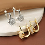 Dangling Flower Earrings Zircon Gold B