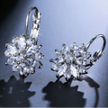 Dangling Flower Earrings White Zircon