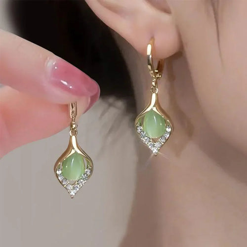 Water Drop Dangle Earrings with Green Zircon