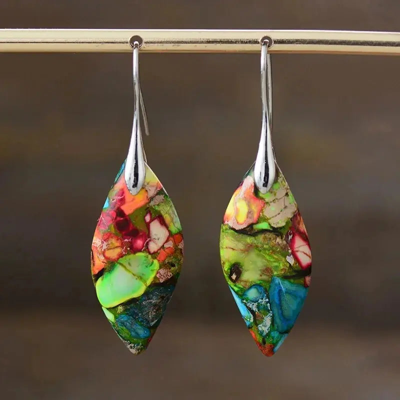 Pendientes Colgantes Gota de Agua de color plata y verde