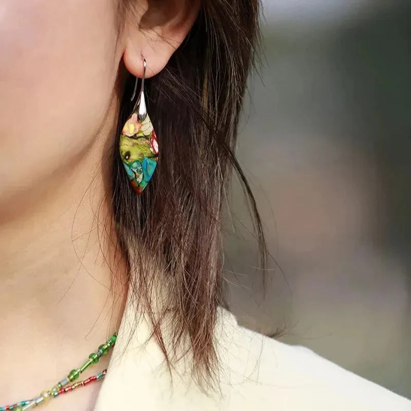 Pendientes Colgantes Gota de Agua de color plata y verde