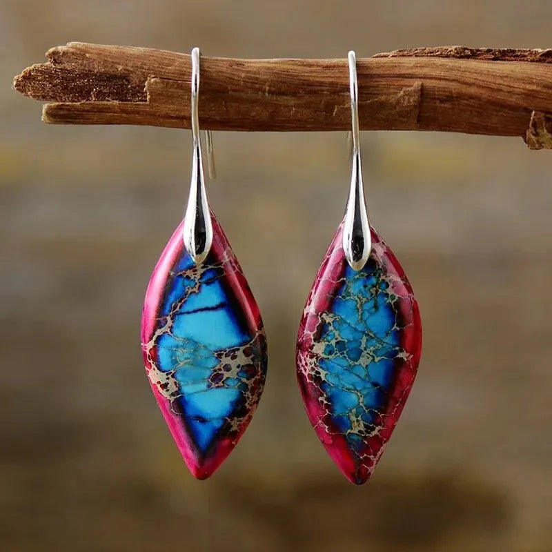 Pendientes Colgantes Gota de Agua de color plata rojo y azul