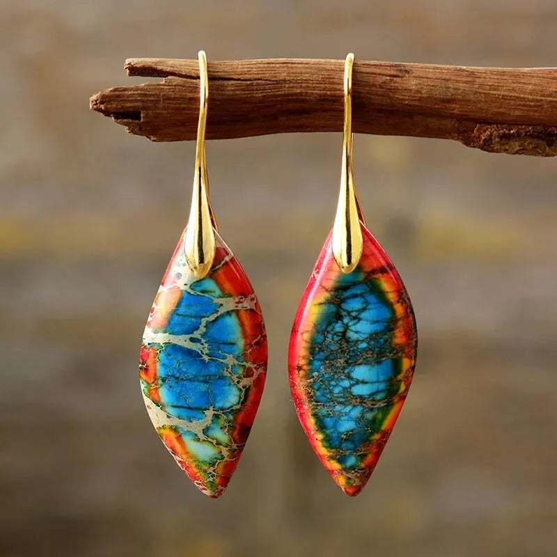 Pendientes Colgantes Gota de Agua de color oro azul y naranja