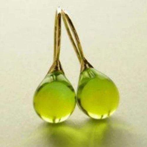 Gold and Green Colored Teardrop Dangle Earrings
