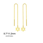 Boucles d'oreilles pendantes longues avec l'étoile de David symbole juif or